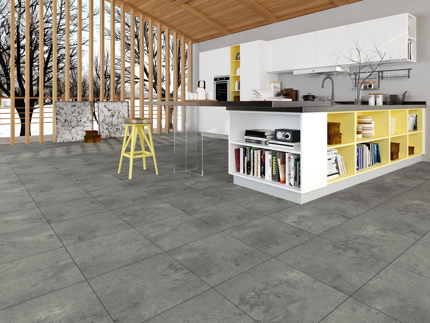 Elite klik flise antracit LVT gulv med korkbagside