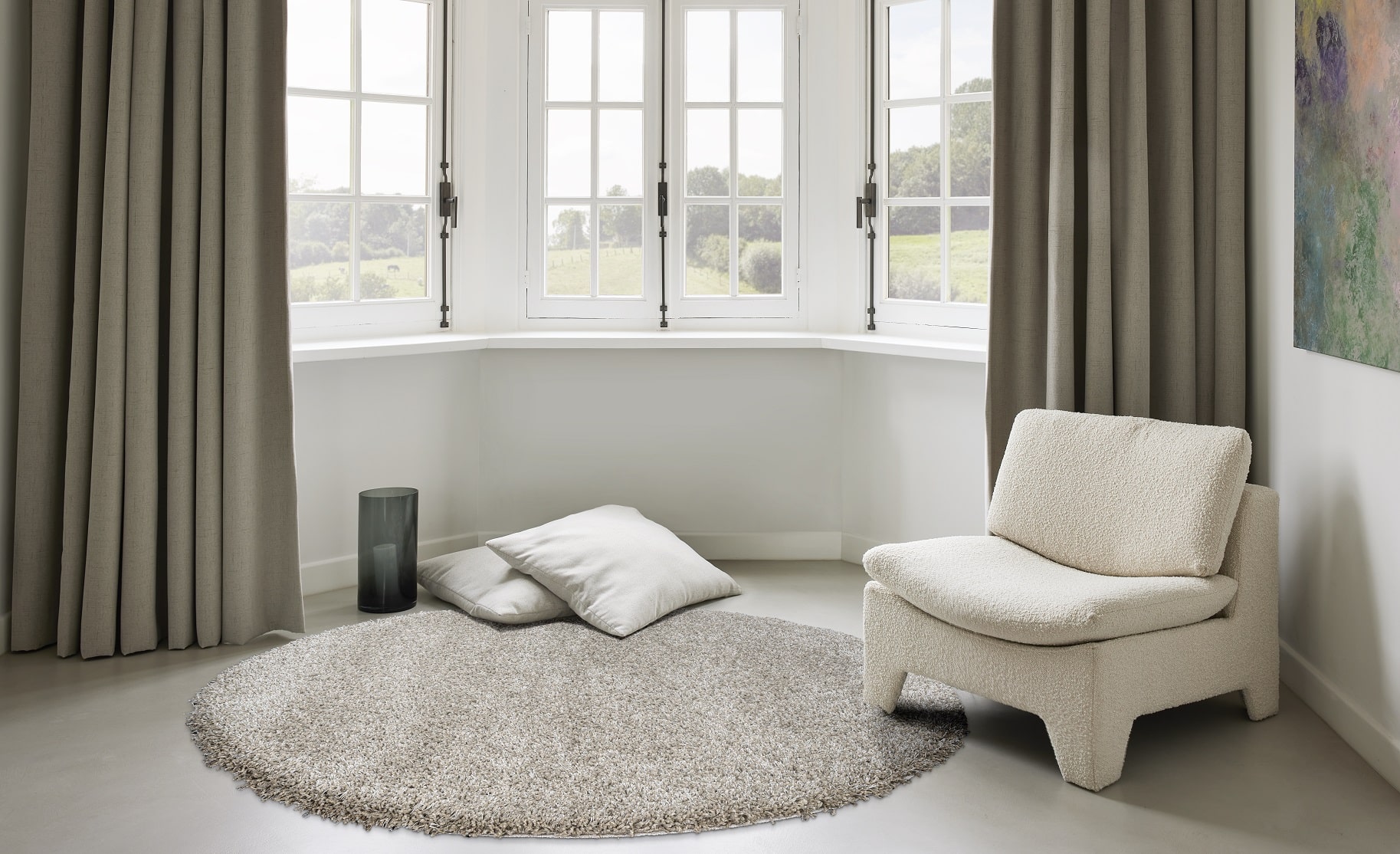 Starlight rund stuetæppe i farven beige